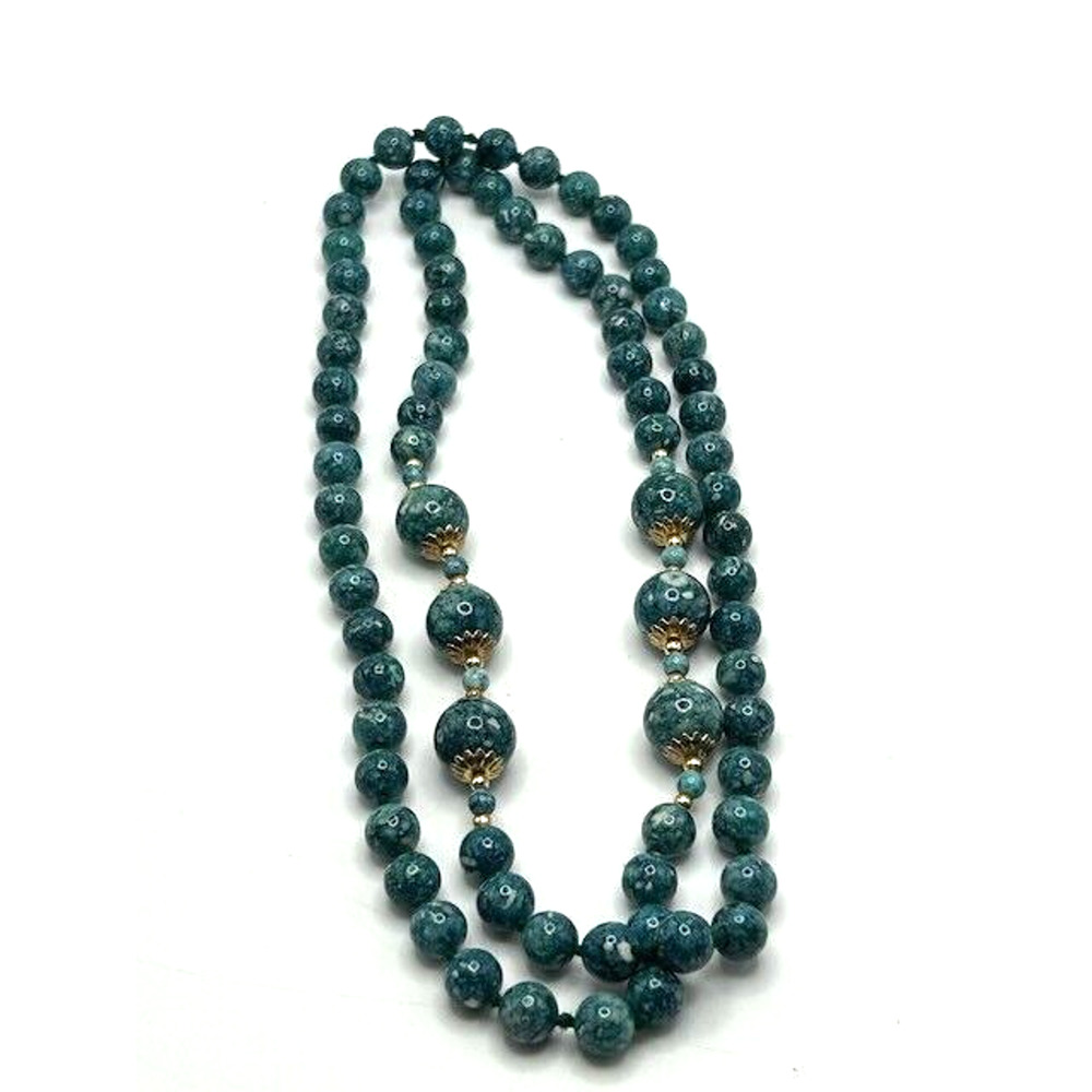 Marbling Blue Stone Beaded Necklace 34" Long